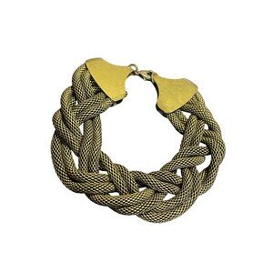 Vintage Art Deco 80s Chunky Serpent Chain Bracelet - 6-Strand Braided Gold Tone